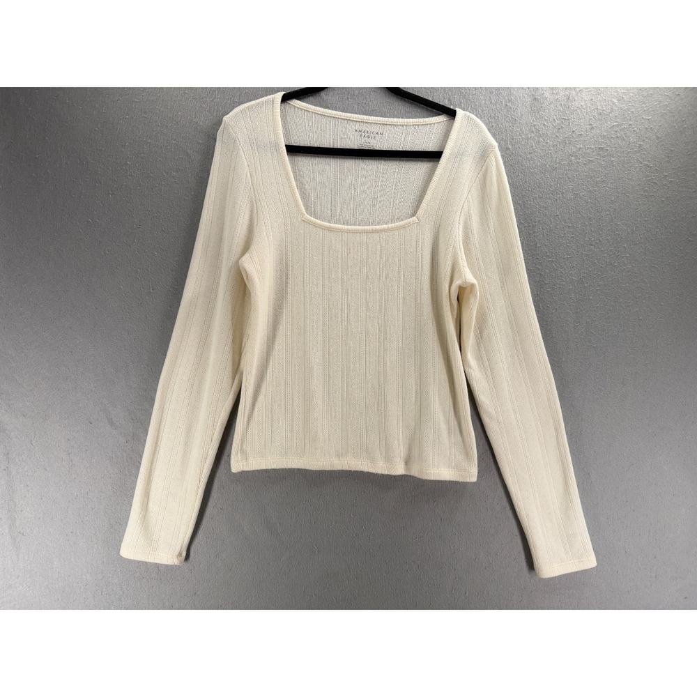 American Eagle Square Neck Top Womens L Coquette Minimalist Balletcore Rib Knit